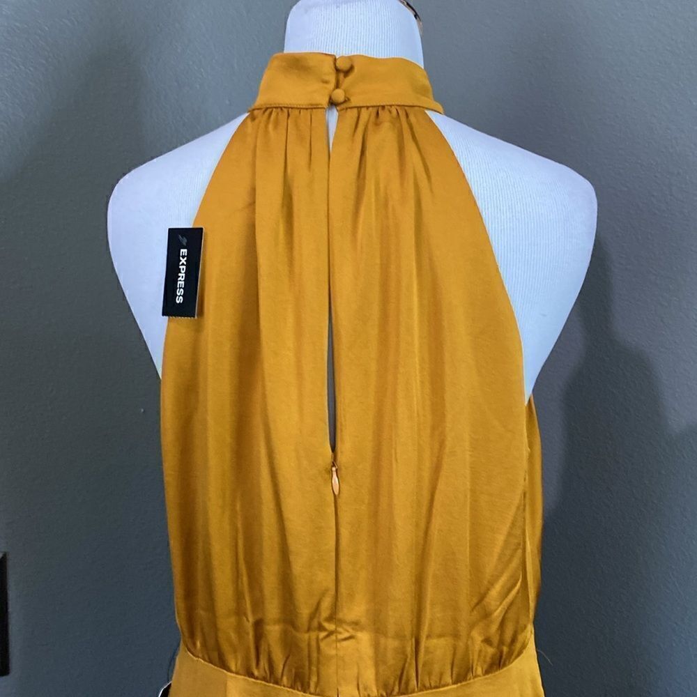 NEW EXPRESS Golden HONEY SATIN HALTER MAXI DRESS - Picture 12 of 14